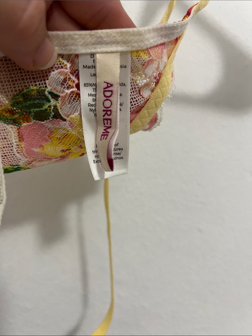 Adore me Sheer Ivory Floral Slip Dress with Yellow Trim Sleepwear Lingerie - Picture 4 of 5